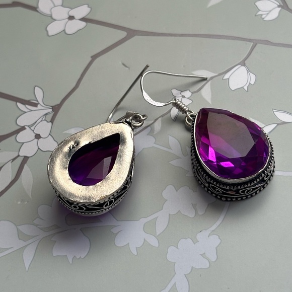 Pink Amethyst sterling silver earrings - Picture 2 of 4